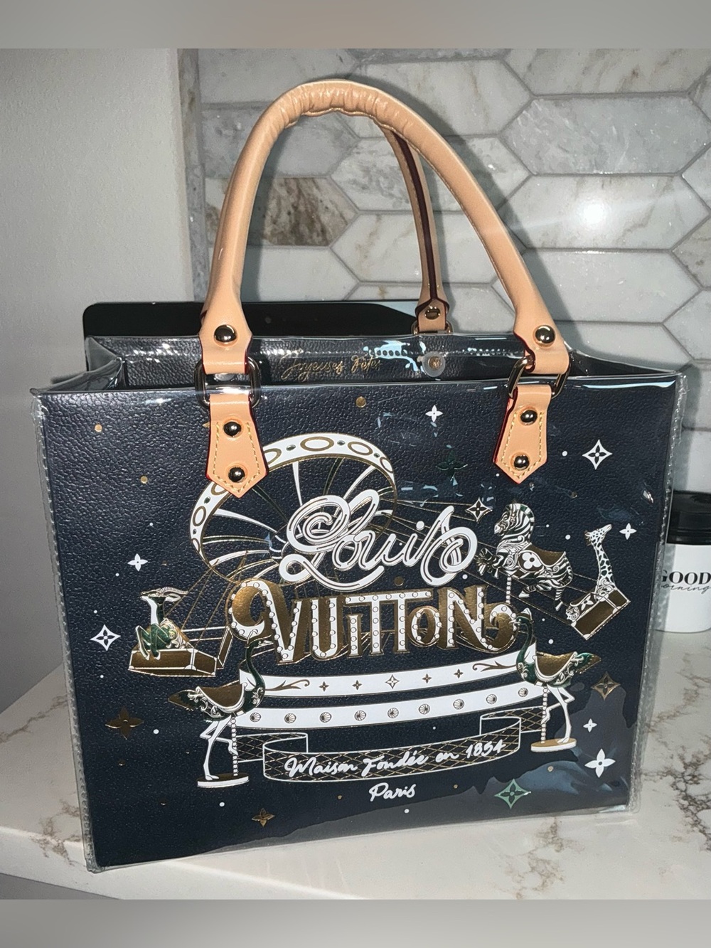 Louis Vuitton Paper Shopping Bag W/PVC Protector